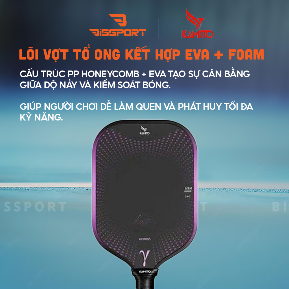 Vợt Pickleball Kamito Gamma 16mm Chính Hãng - Nhẹ Tay - Kiểm Soát
